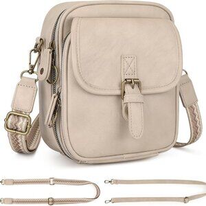 Apricot Grey Vegan Leather Crossbody Bag with RFID Wallet, Compact & Stylish for